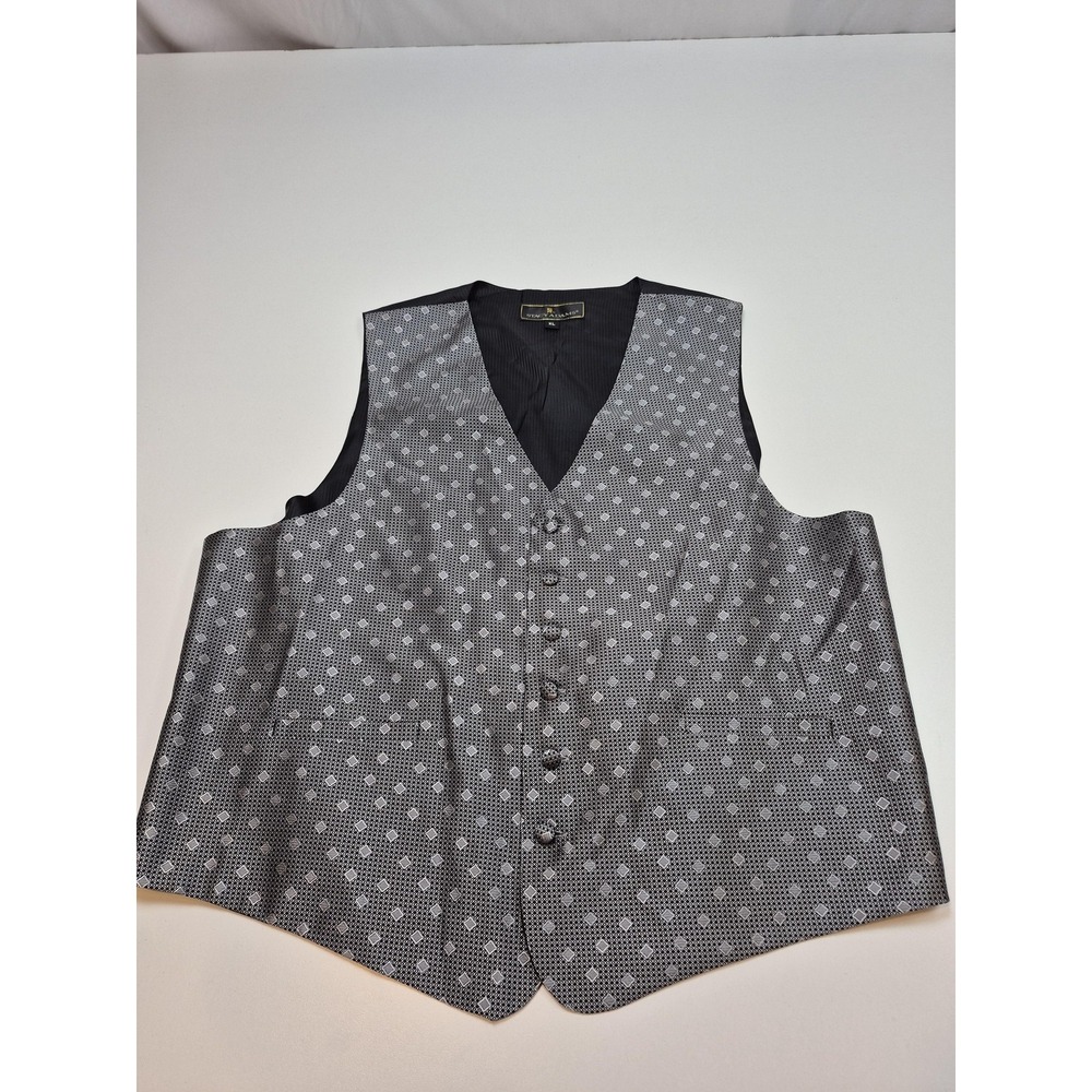 Stacy Adams Vest Mens XL Gray 100% Silk Geometric Tuxedo Wedding Waistcoat